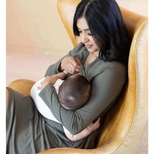 Simple Wishes Sofia Nursing/Maternity Dress in Olive Green with Pockets, Medium